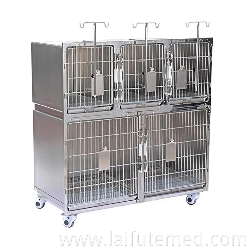 Factory Price Animal Veterinary Pet Cages Stainless Steel Vet Cat Cage with Wheels and Tray Oxygen Cage